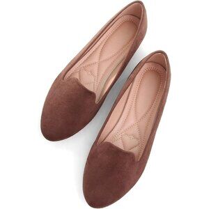 Women's Comfortable Round Toe Brown Flats Fashion Ballet Dressy Loafers Shoes